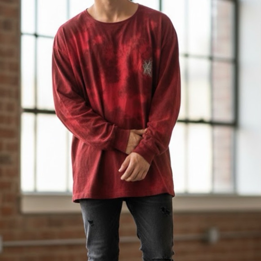 Cross Colours Red Tie Dye Long Sleeve Uniform T Shirt XL